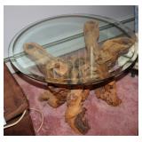 Tree root coffee table w/ glass top