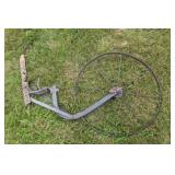 antique single wheel plow as is