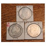 (3) 1879 O Morgan silver dollar coins