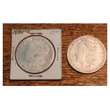 (2) 1889 Morgan silver dollar coin (1) O
