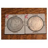 (2) 1890 Morgan O silver dollar coin