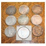 (9) 1922 Peace silver dollars S D 