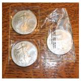 3 American Eagle Silver coins 2000,2007