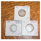 (2) 1900 Barber Quarters, (1) 1900 Dime