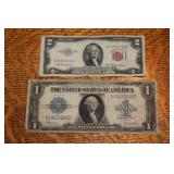 US Dollars $1 1923, $2 1953