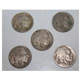 5 Buffalo nickels
