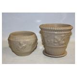 #812 (2) Roseville Donatello Ivory Flower Pot and Vase 4"