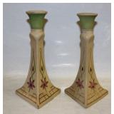 #814 Pair of Roseville Gold Trace Candle Sticks