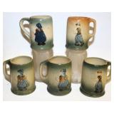 #836 Roseville 5 Holland Mugs Set of 5