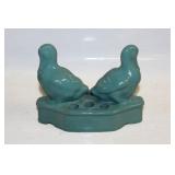 #875 California Faience 2 Ducks- Flower Frog Blue