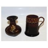 #877 Hampshire Mug JST&Co Ludington Michigan and Zane Pottery Vase
