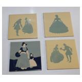#885 American Encaustic Tile Signed Mick. And Set of 3 Tiles Mosaic (small nicks)