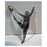 #579 1900 Stamped nickel on brass Football Kicker lapel pin with removable football