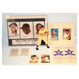#556 Mickey Mantle lot - Org. Hartland Statue, signed artwork MM & Mays, (4) Porcelain cards #556 Mickey Mantle lot - Org. Hartland Statue, signed artwork MM & Mays, (4) Porcelain cards