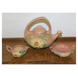 Roseville tea pot, cream, etc.