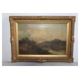 , Banks of the Thames oil on canvas by G.F. Ashton