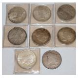 (8) Peace Silver Dollars 