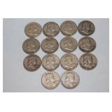 (14) Franklin half silver dollars
