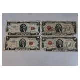 (4) $2 US Note red seal bills