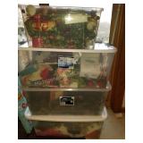 4 Totes of Christmas Decorations with Nesting Doll 4 Totes of Christmas Decorations with Nesting Doll