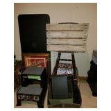 Step Stool, Folding Table, Fabric Bins, Wood Crate