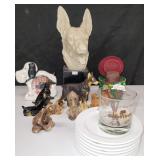 3728: Dog Statues, FIgurines & Disney Brown Derby Plates and Glass