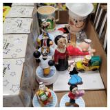 3733: Popeye Group with 1950 Matchbox Car, Tiles, Wooden Olive Oil Figurine