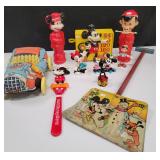 3741: Disney Group with Shovel, Back Scratcher, Felix the Cat, Plush Car, etc.