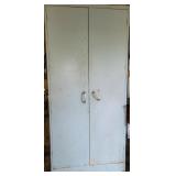 Metal Two-Door Storage Cabinet with Contents