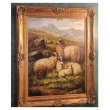 Large Oil on Canvas Painting - Flock of Sheep