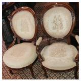Victorian Walnut & Tapestry Parlor Arm Chairs
