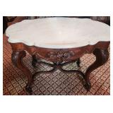 Antique Victorian Walnut Marble Top Figural Table