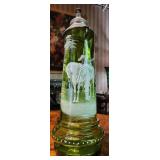 Antique Mary Gregory Enamel Woman Green Stein