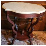 Antique Walnut and Marble Turtle Top Parlor Table