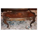 French Carved Wood Inlay Coffee Table