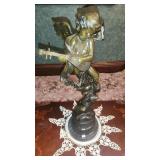 Bronze Cherub w Marble Base