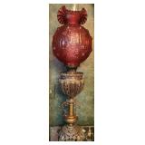 B & H Victorian Cranberry Ruby Red Oil Lamp