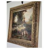 Sheppard & Flock of Sheep Oil on Canvas Painting