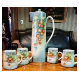 Antique French Porcelain Raspberry Pitcher & Cups