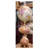 Antique Hand Painted Oil Hurricane Lamp