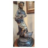 Girl with Basket and Goose 27" Bronze Sculpture