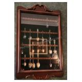 Collection of Souvenir Silver Spoons w/ Cabinet