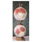 Antique Hand Painted Hurricane Lamp. 25" H