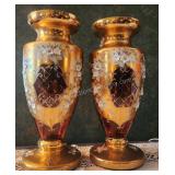 Pair of Gold 12" Vases w/ Decoupage