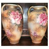 2 ct. Early 20th Cent. Double Handle Painted Vases