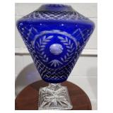 Vintage Bohemian Hand Cut Cobalt Blue Cut to Clear Crystal Vase