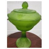 Indiana Glass Frosted Green Satin Harvest Grape Lidded Compote