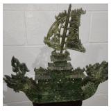 Vintage Hand Carved Natural JADE Chinese Dragon Boat