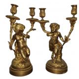 Gilted Gold Cherub Candle Stands