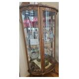 Antique Oak Curved Beveled Glass China Cabinet
